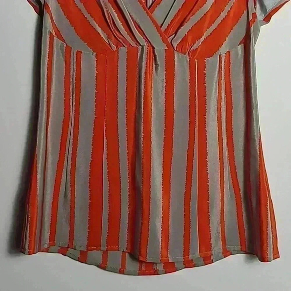 Nanette Lepore Grey/Orange Striped 100% Silk Short Sleeve Top Size 8 - Picture 2 of 12